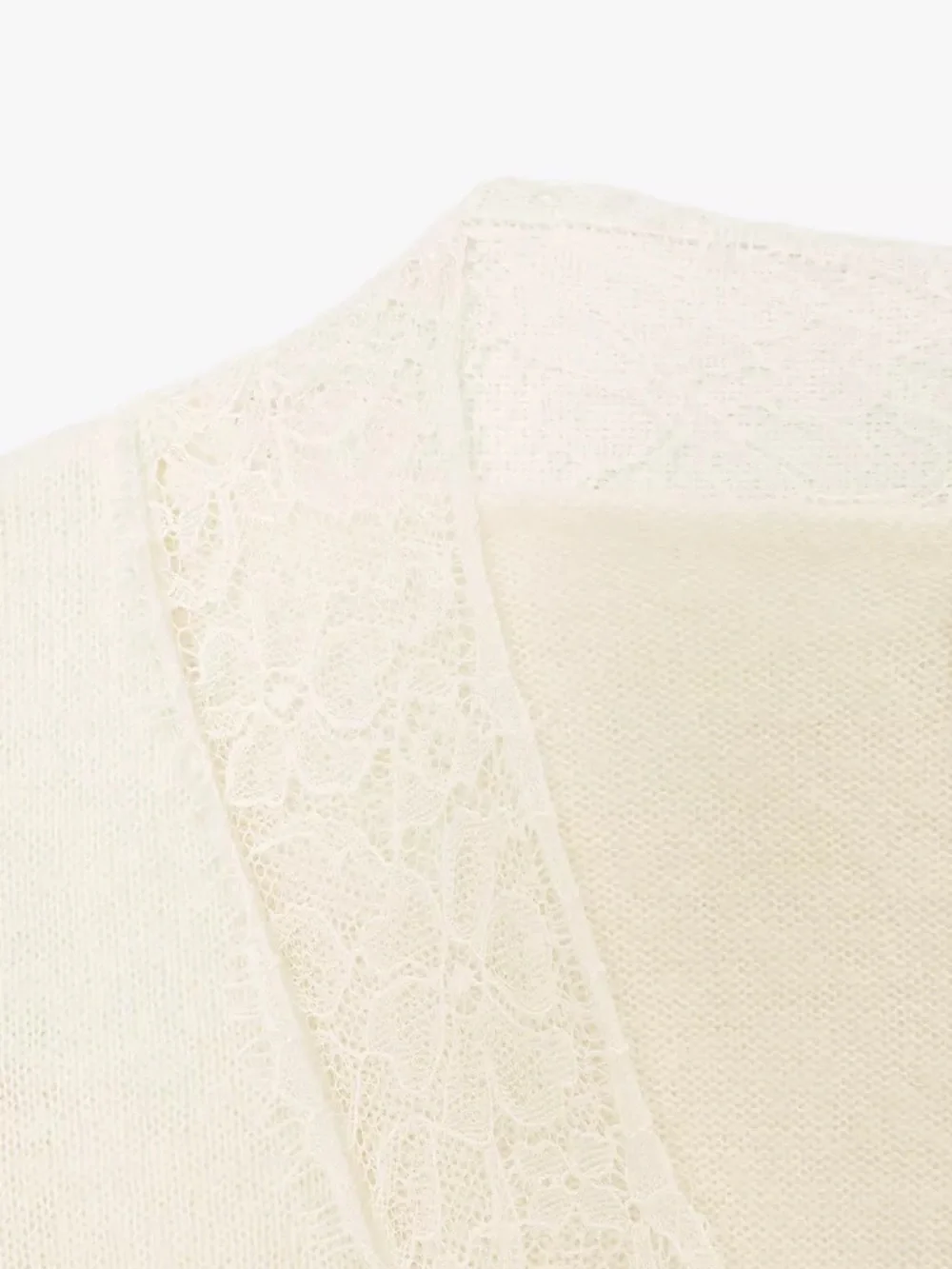 Zara Lace-Trim V-Neck Sweater in Cream - Picture 6 of 10